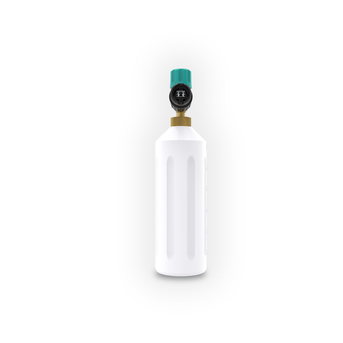 Foam Cannon, Showing front narrow view showing orifice directly forward, with full body view.