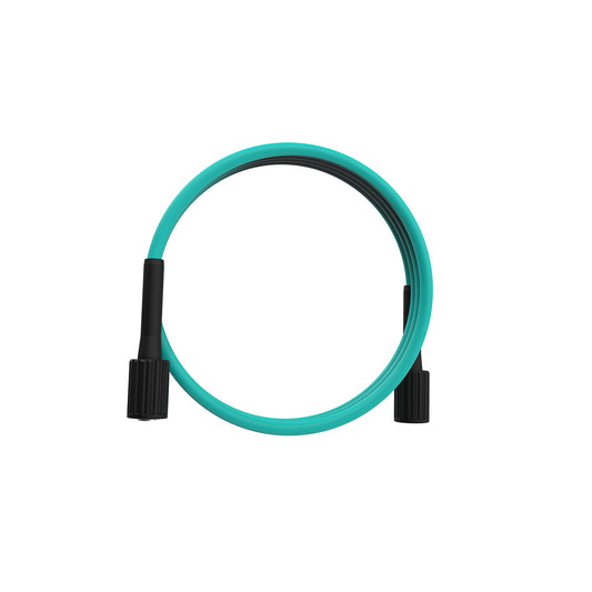 Turquoise/teal high pressure hose with black M22x14mm ends and bend restrictors on a white background
