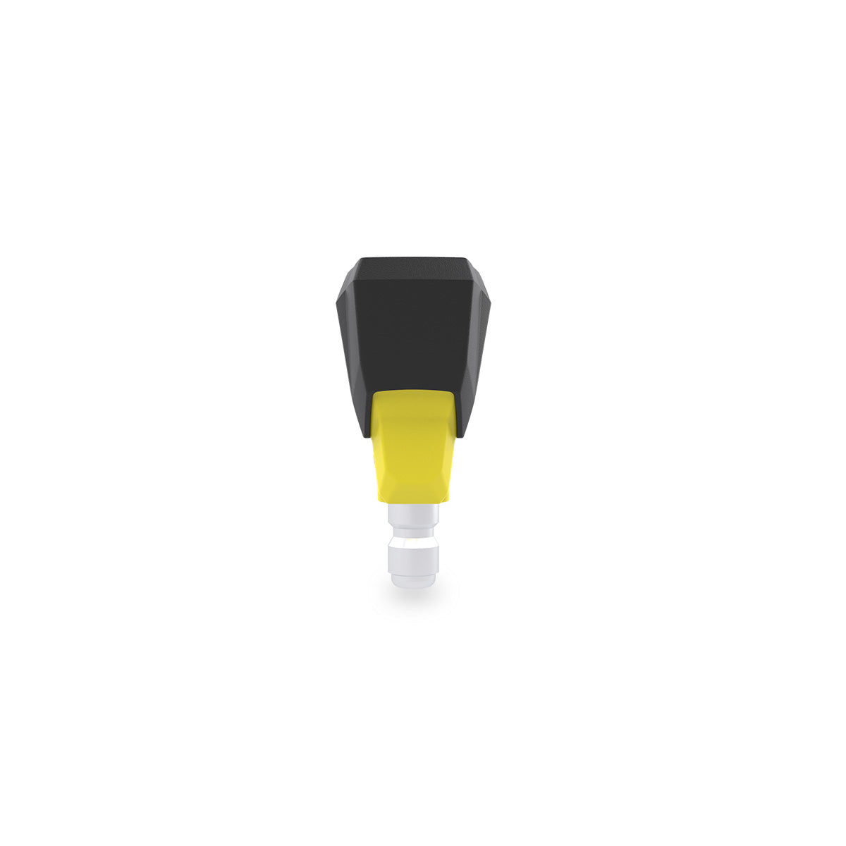 Anti Scuff molded, yellow 15 deg QC connection nozzle on white background. Side view