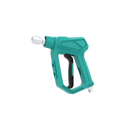 Turquoise pressure washer gun on a white background