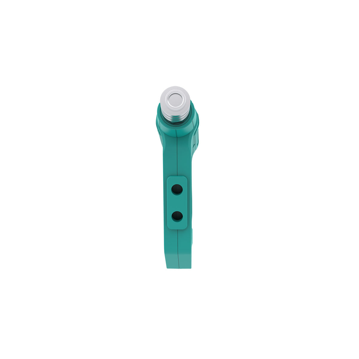 Turquoise pressure washer gun on a white background, front view to see nozzle holders 