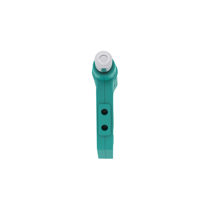 Turquoise pressure washer gun on a white background, front view to see nozzle holders 